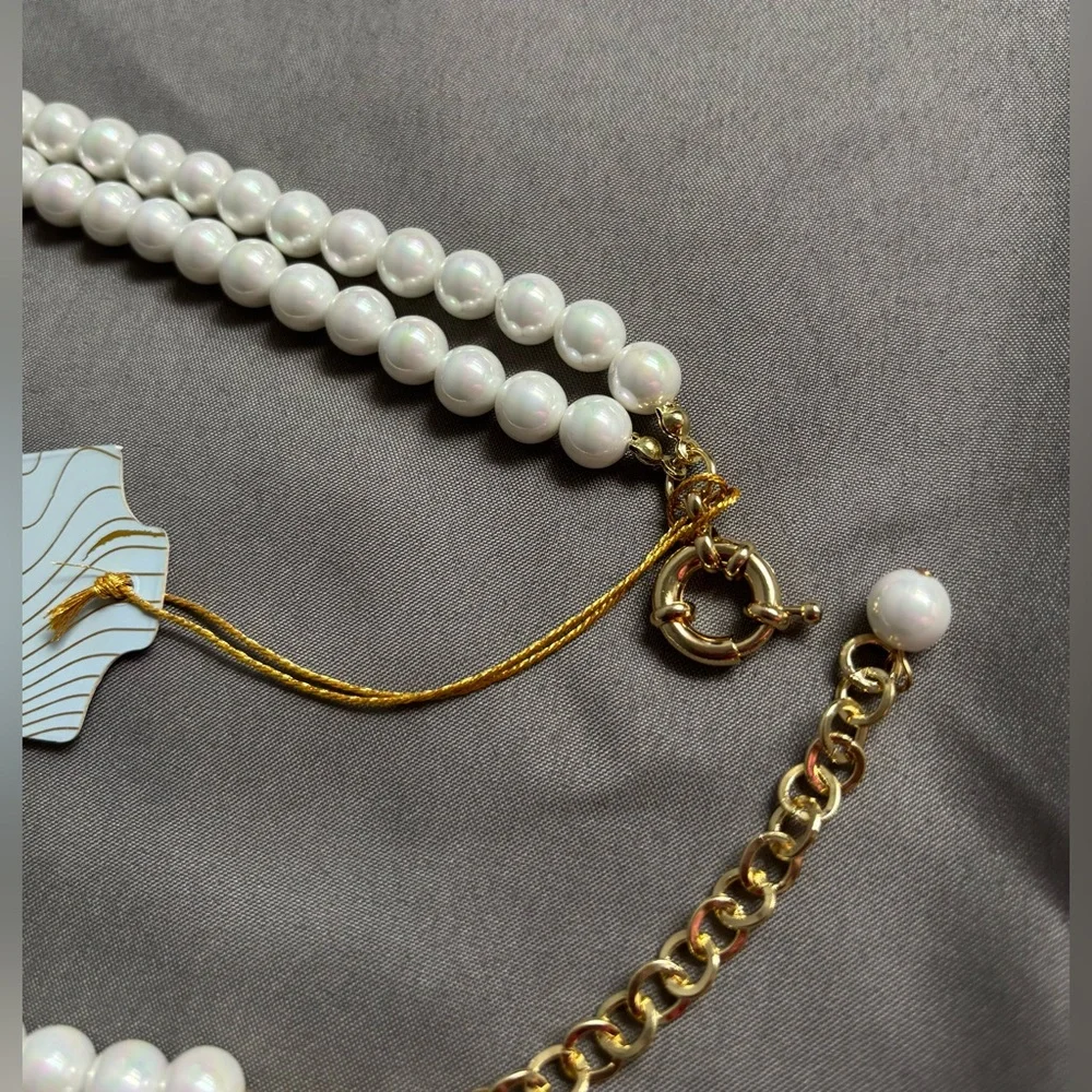 Eye Candy Mother of Pearl Rose Two Strand Statement Necklace - Picture 5 of 9